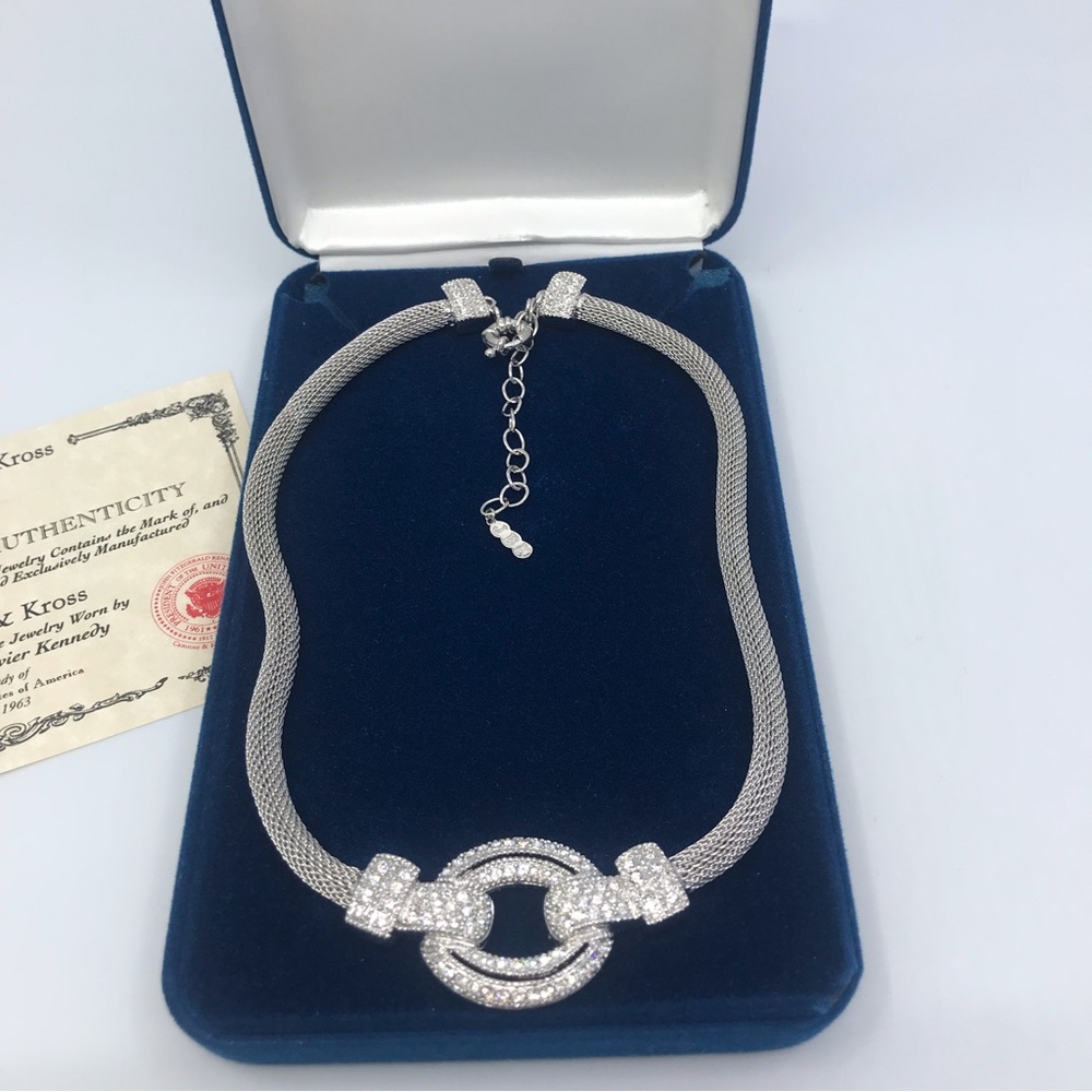Camrose & Kross Rhodium Plated Mesh Necklace With Crystal JBK